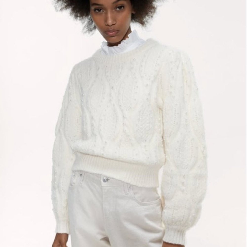 Zara Faux Pearl Alpaca & Wool Blend Sweater